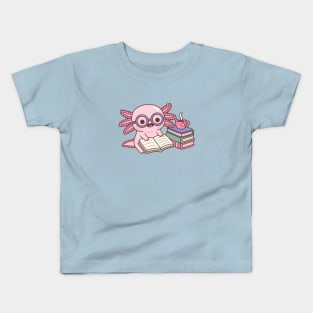 Cute Axolotl With Glasses Reading A Book Kids T-Shirt